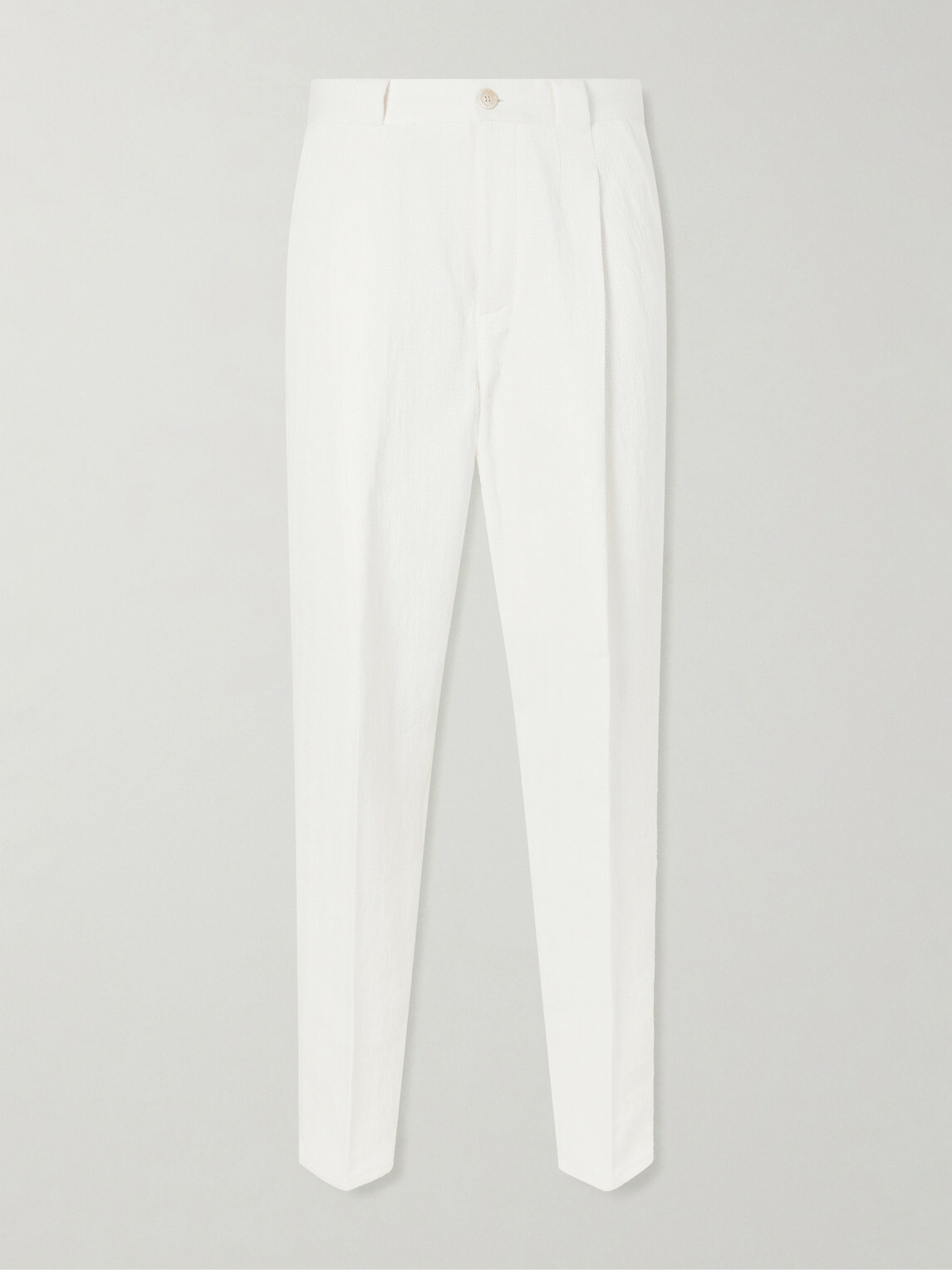 Brunello Cucinelli - Straight-Leg Pleated Herringbone Cotton and Linen-Blend Trousers - White