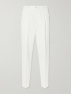 Brunello Cucinelli - Straight-Leg Pleated Herringbone Cotton and Linen-Blend Trousers - White
