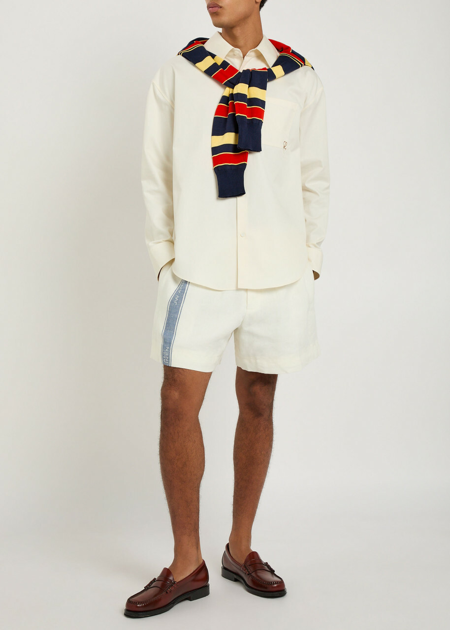JW Anderson Jersey Striped Jacquard Linen Shorts Off White