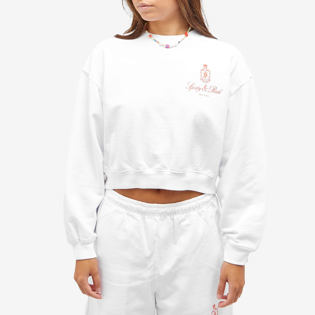 Sporty & Rich Women's Vendome Cropped Sweat in White/Cerise Sporty