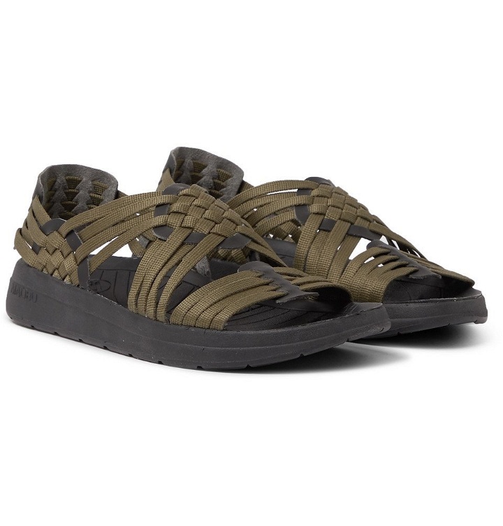 Photo: Malibu - Canyon Woven Nylon-Webbing and Faux Leather Sandals - Army green