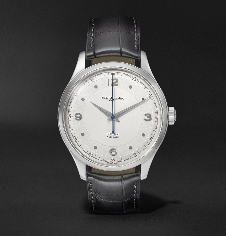 Photo: MONTBLANC - Heritage Automatic 40mm Stainless Steel and Alligator Watch, Ref. No. 119943 - White