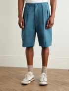 Beams Plus - Wide-Leg Pleated Cotton-Twill Shorts - Blue
