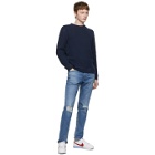 Naked and Famous Denim Navy Slim Crew Vintage Doubleface Sweater