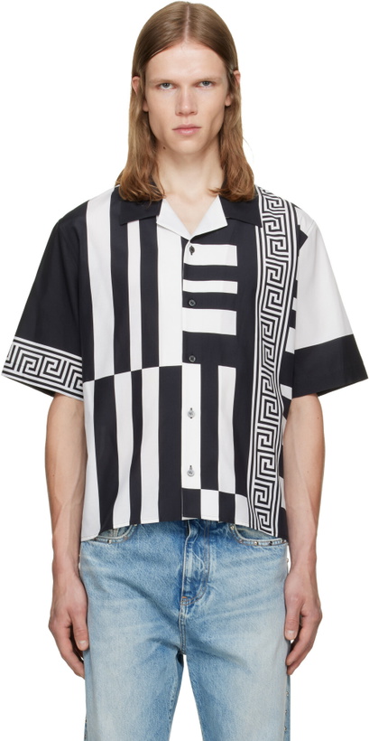 Photo: Versace Black & White Printed Cotton Silk Shirt