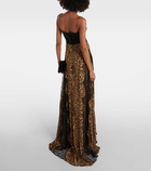 Costarellos Leopard-print lace-trimmed gown