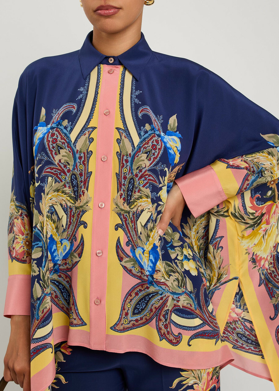 Etro Printed Asymmetric Silk Shirt Multicoloured