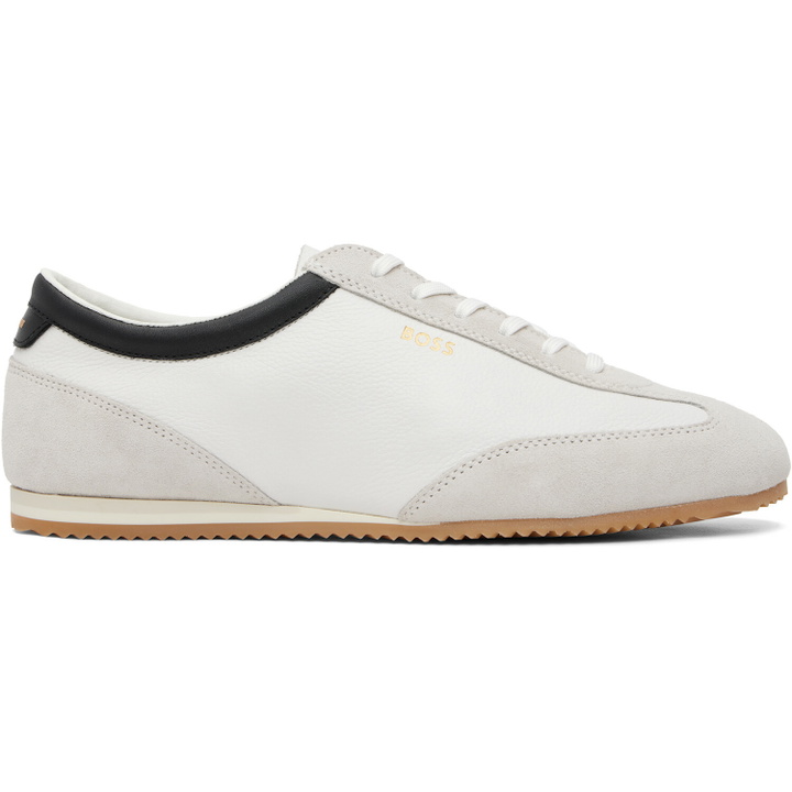 Photo: BOSS White Leather & Suede Trim Sneakers