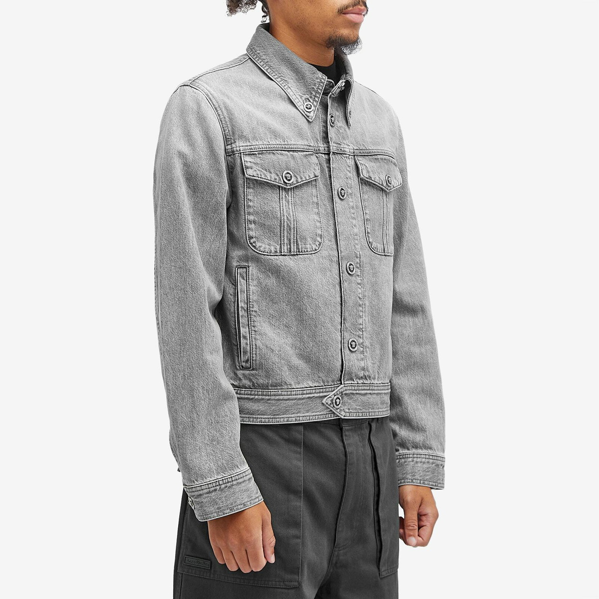 Versace Men's Stone Wash Denim Jacket in Mid Grey