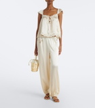 Dôen Yaria lace-trimmed silk satin balloon pants