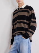 FRAME - Striped Wool and Cashmere-Blend Polo Shirt - Black