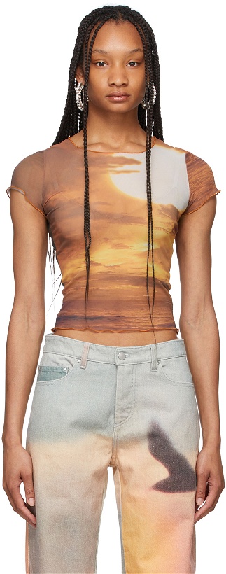 Photo: PRISCAVera Orange Mesh Printed Sunset T-Shirt