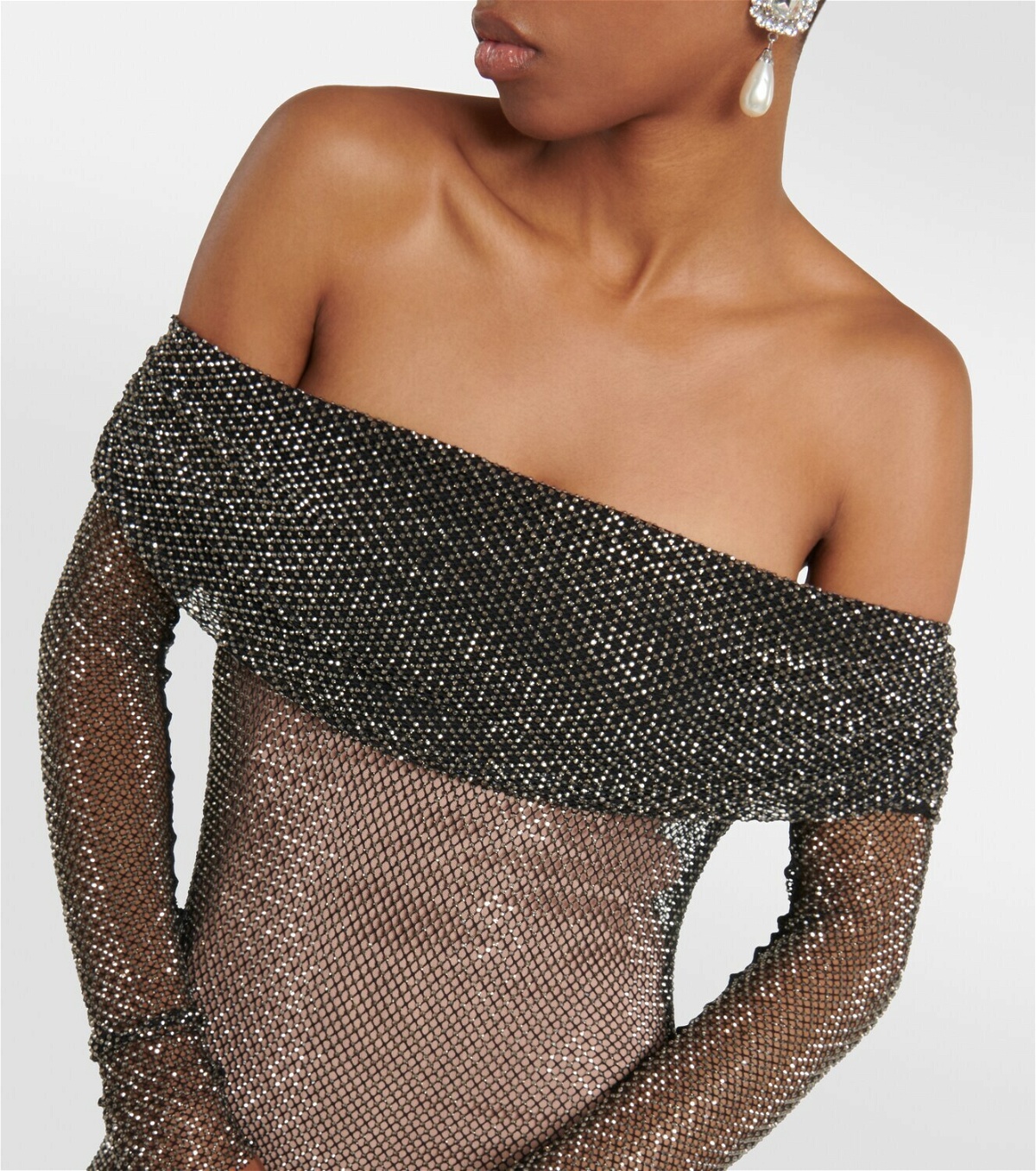 Self-Portrait Crystal-embellished fishnet gown