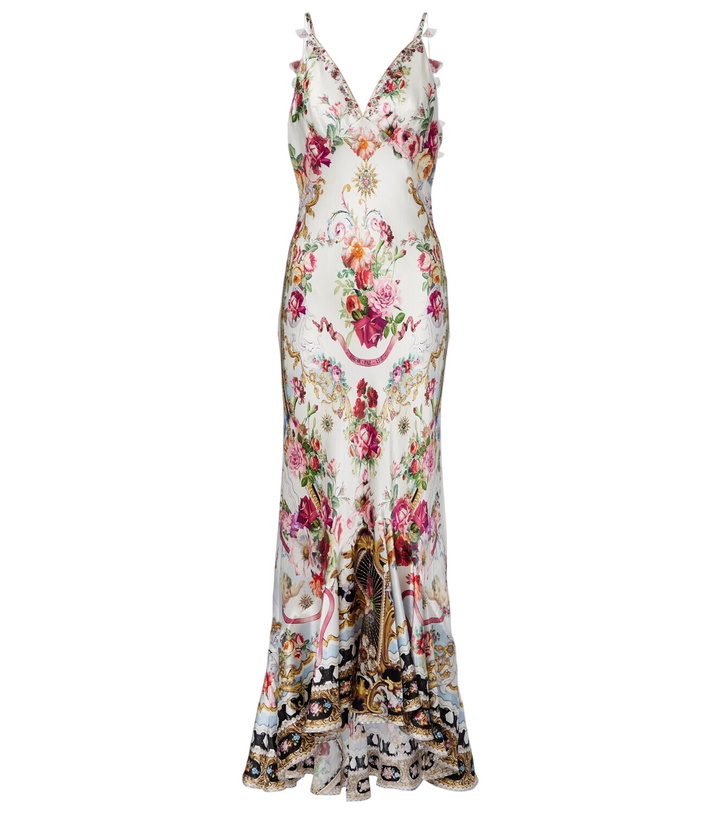 Photo: Camilla Floral silk satin maxi dress