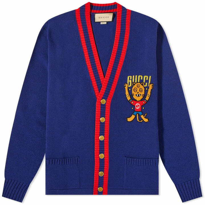 Photo: Gucci Men's Pablo Delcielo Logo Cardigan in Inchiostro/Live Red