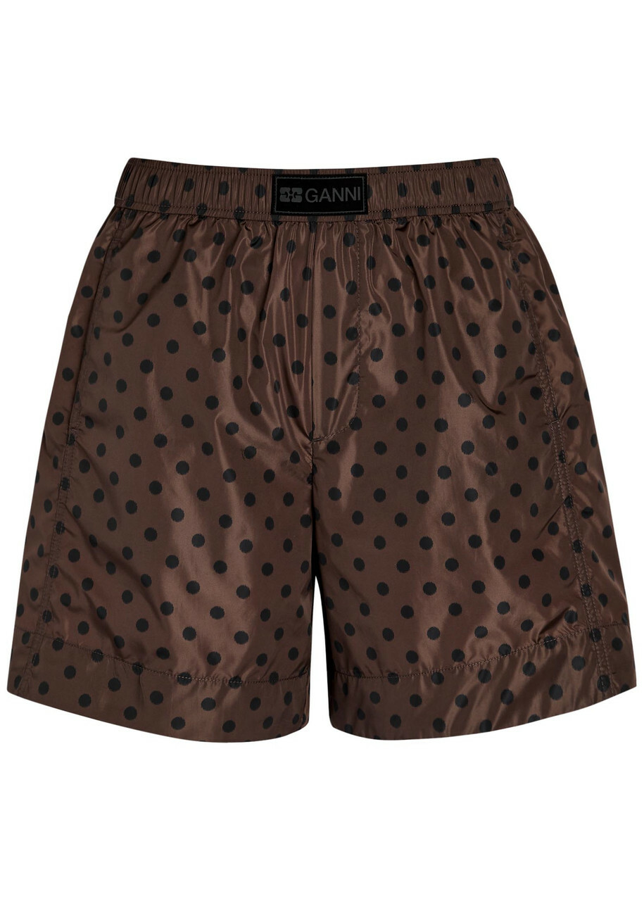 Ganni Polka dot Shell Shorts Brown