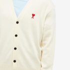 AMI Men's Tonal Small A Heart Cardigan in Vanilla