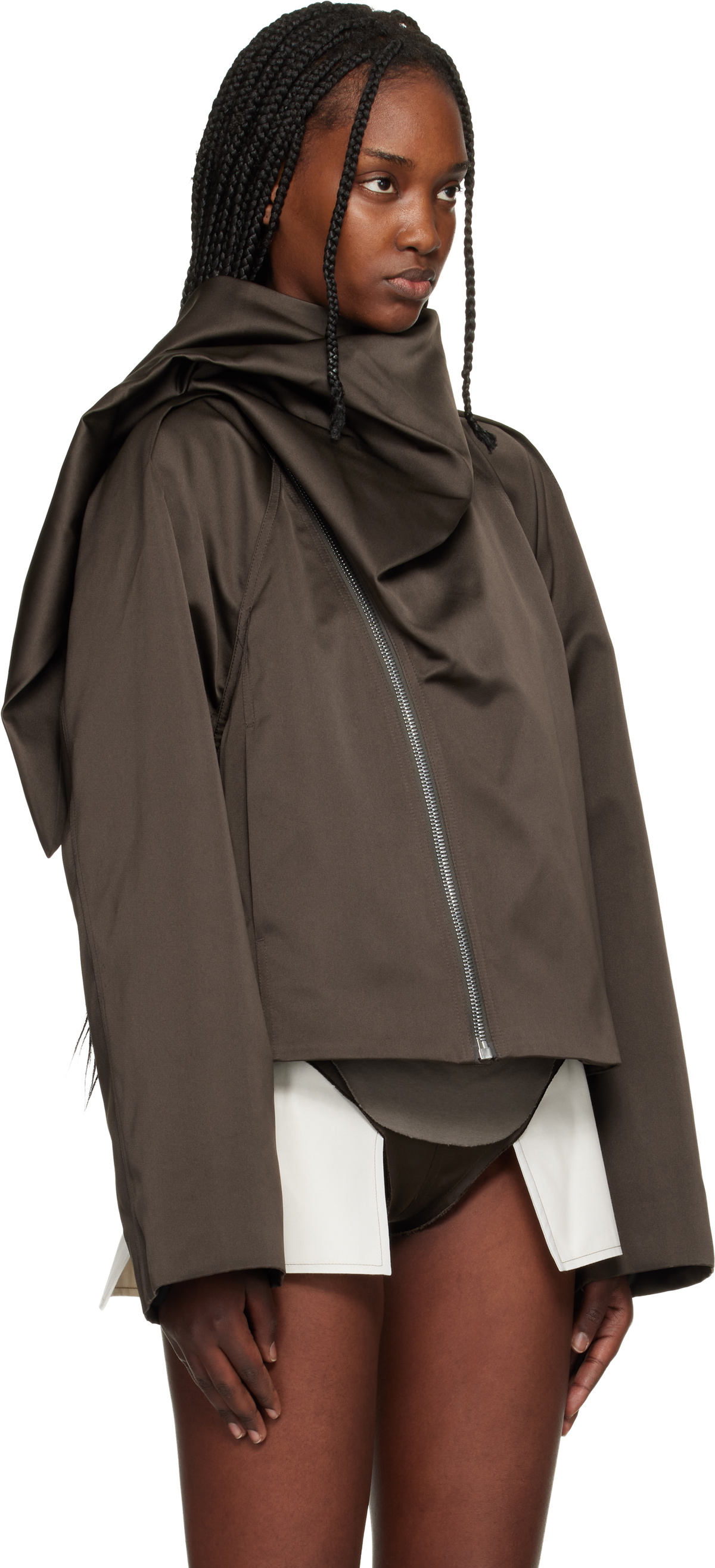 Rick Owens Brown Temple Cropped Scarf Flight Jacket