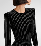 Alex Perry Crystal-embellished pinstripe velvet bodysuit