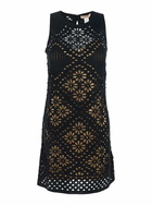 TwinSet Black Dress With Knitted Design And All-over Floral Embroidery In Cotton Woman