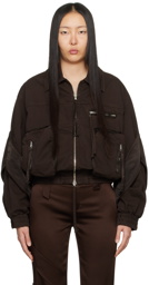 Blumarine Brown Padded Bomber Denim Jacket