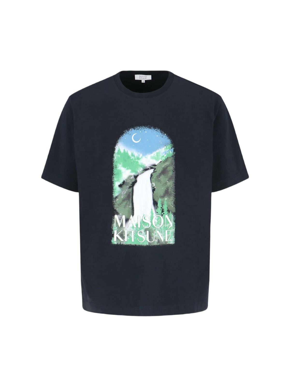 【関税込み】Maison Kitsune グリーン Sunset Postcard Tシャツ Maison Kitsuné Men's Sunset Postcard Comfort T-Shirt in