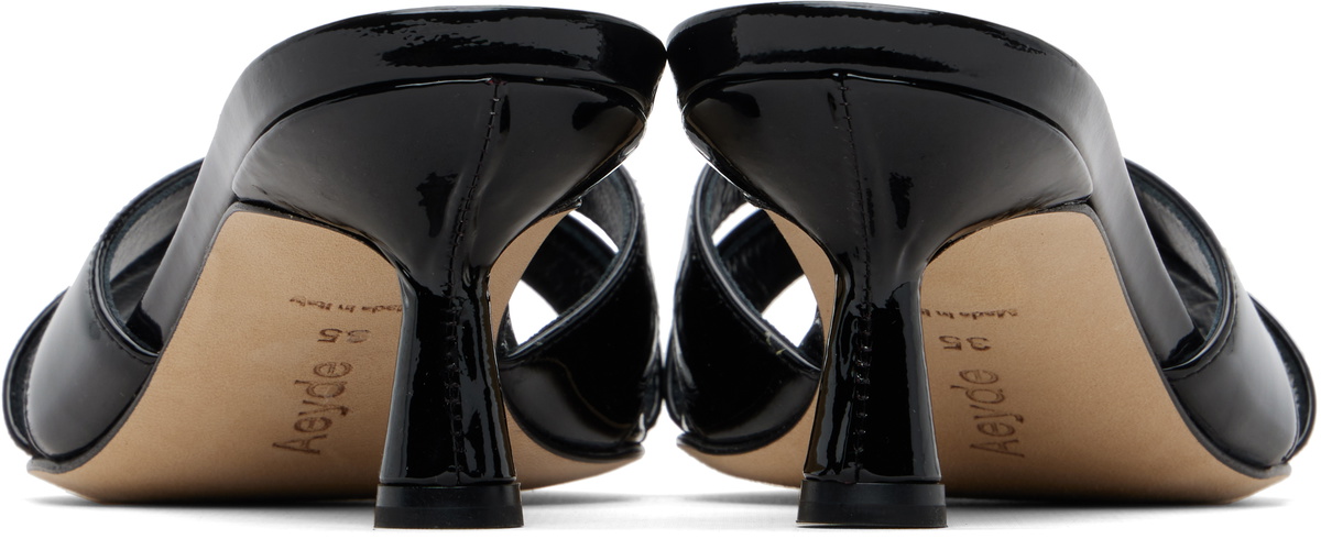 Aeyde Black Vero Patent Leather Mule Heeled Sandals