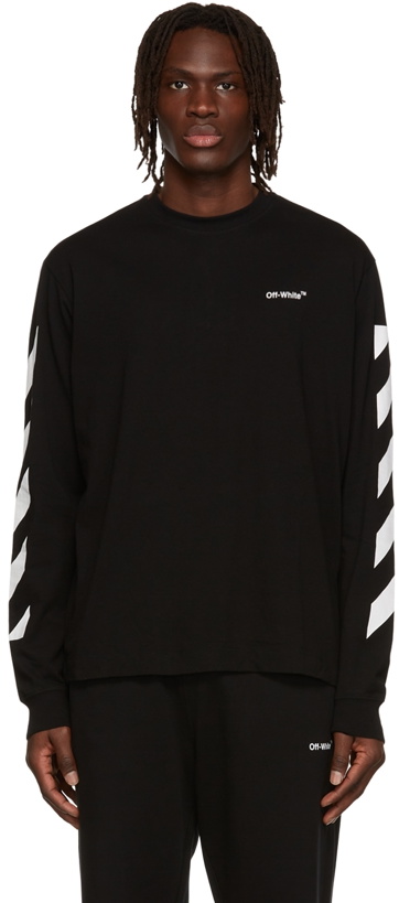 Photo: Off-White Black Diagonal Helvetica Long Sleeve T-Shirt