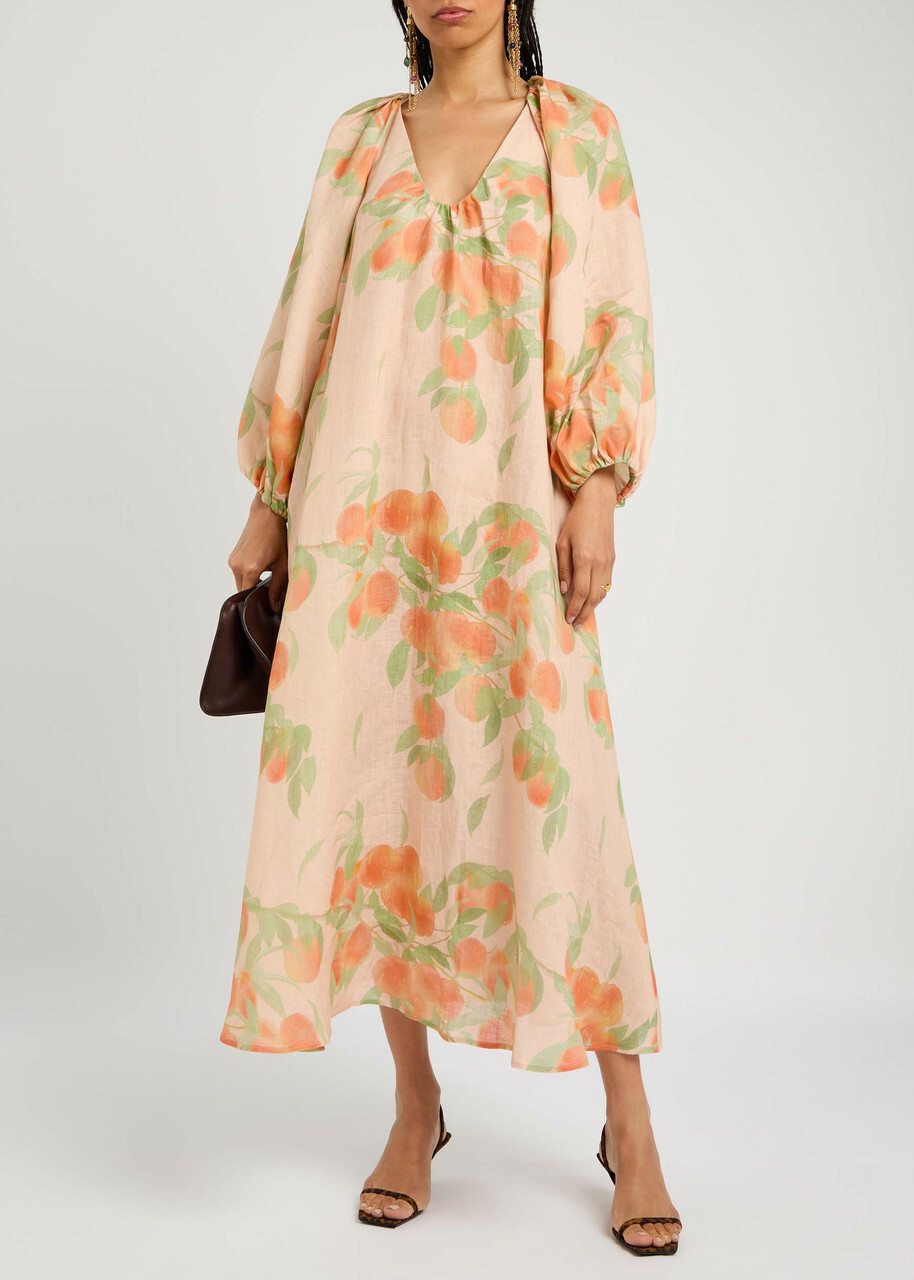 Bernadette Georgette Printed Linen Midi Dress Multi Print
