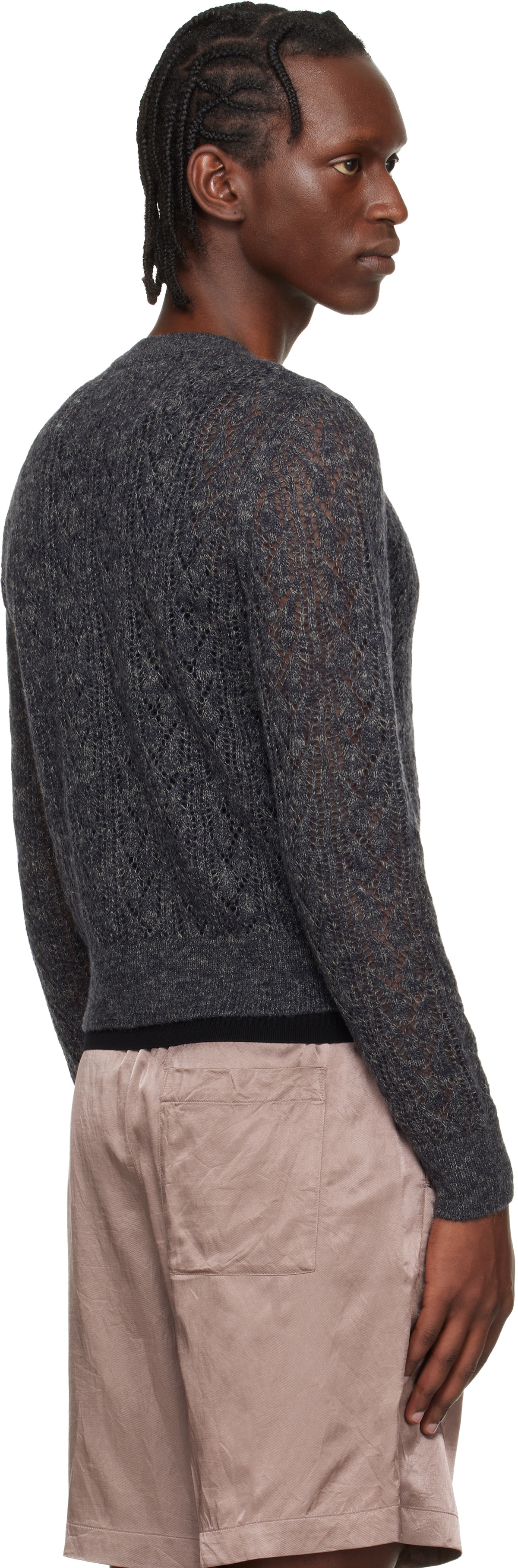 Dries Van Noten Gray Lace Stitch Alpaca Sweater
