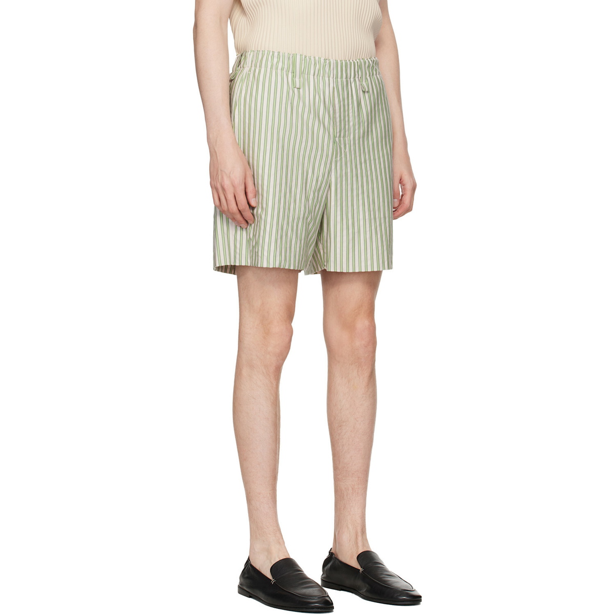 HOMME PLISSÉ ISSEY MIYAKE Green & Beige Stripe Jersey Shorts