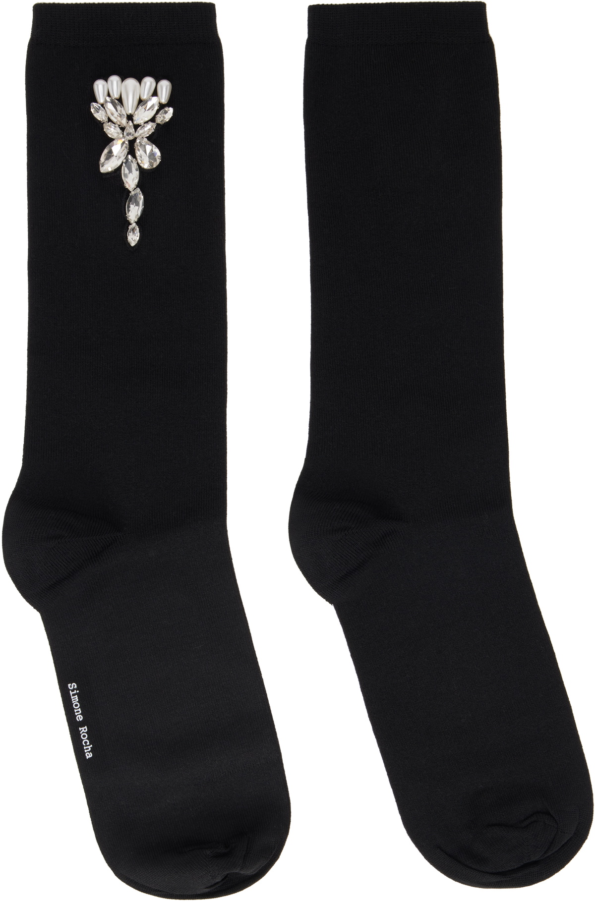 Simone Rocha ビジュー ブラックソックス OS Flower Crystal Ankle Socks (SOCK54-BLACK-JET)