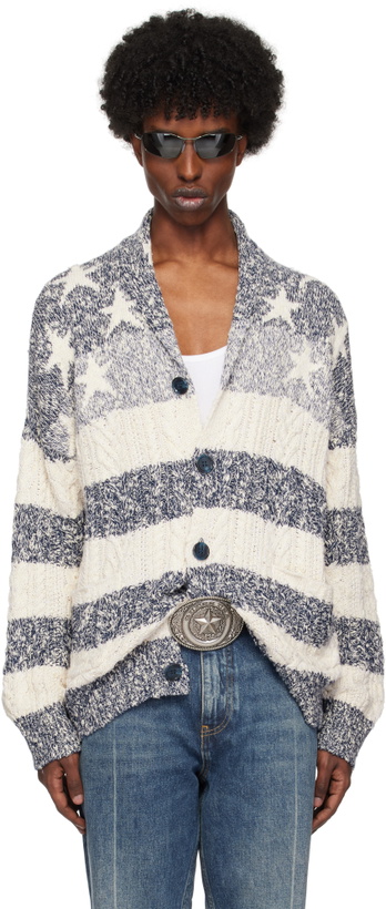 Photo: GUESS USA Blue & White American Cable Knit Cardigan