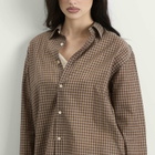 Auralee Women's Airy Light Cotton Check Shirt in Brown Gingham Check