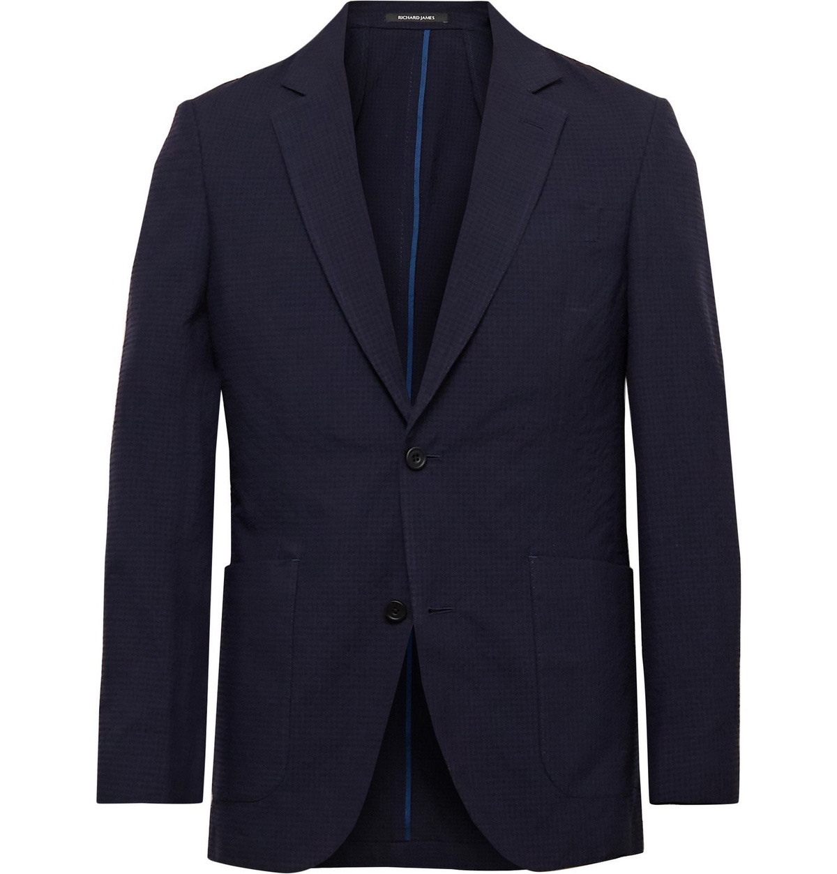 Navy slim fit textured suit jacket