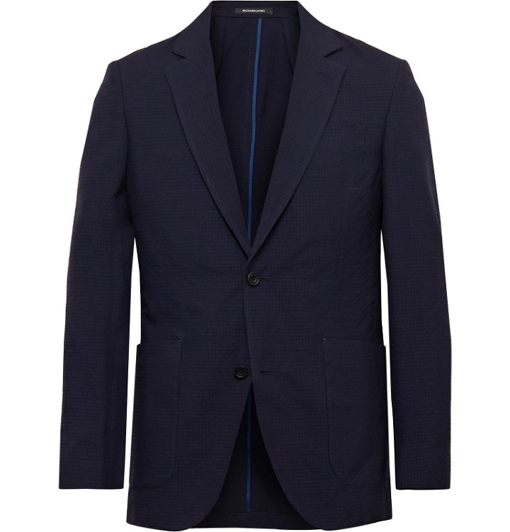 Photo: Richard James - Spirit Slim-Fit Textured-Wool and Cotton-Blend Suit Jacket - Blue