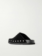 CELINE - Triomphe Logo-Appliquéd Studded Suede Mules - Black