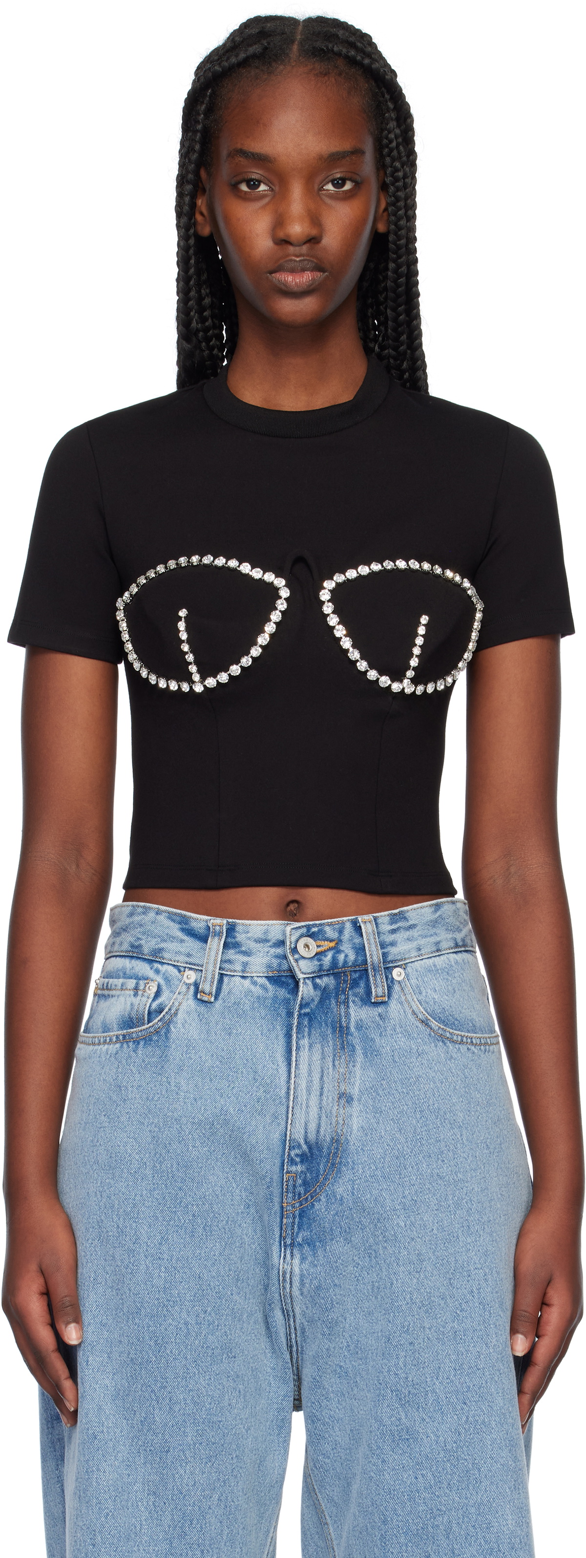 AREA Black Crystal Bustier Cup T-shirt AREA