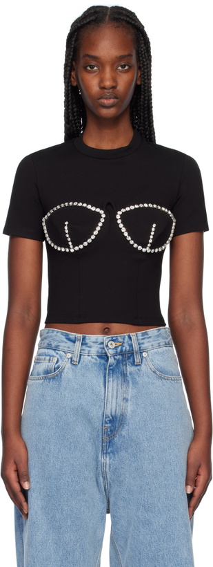 Photo: AREA Black Crystal Bustier Cup T-shirt