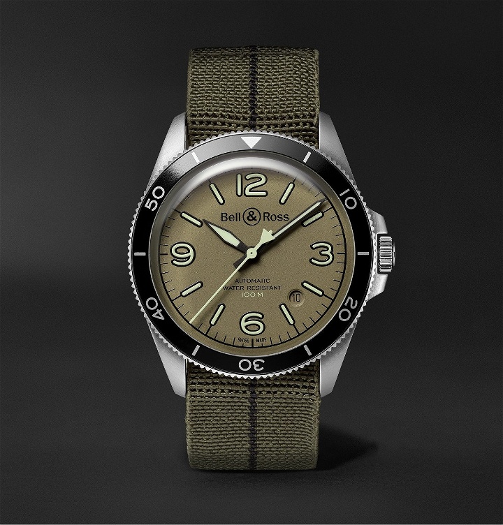 Photo: Bell & Ross - BR V2-92 Automatic 41mm Stainless Steel and NATO Webbing Watch, Ref. No. BRV292-MKA-ST/SF - Green
