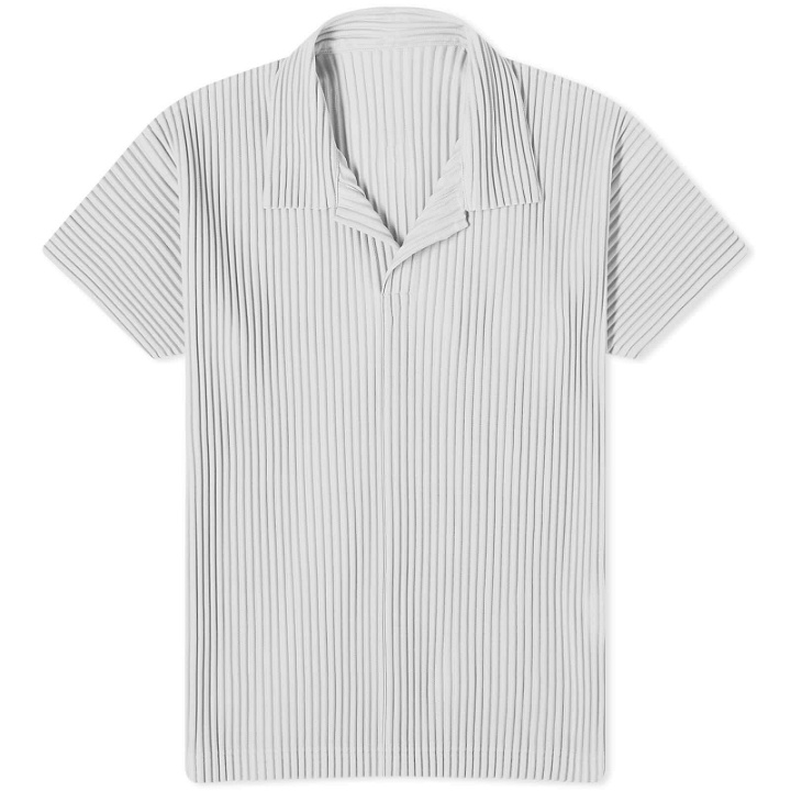 Photo: Homme Plissé Issey Miyake Men's Pleated Polo Shirt in Light Grey