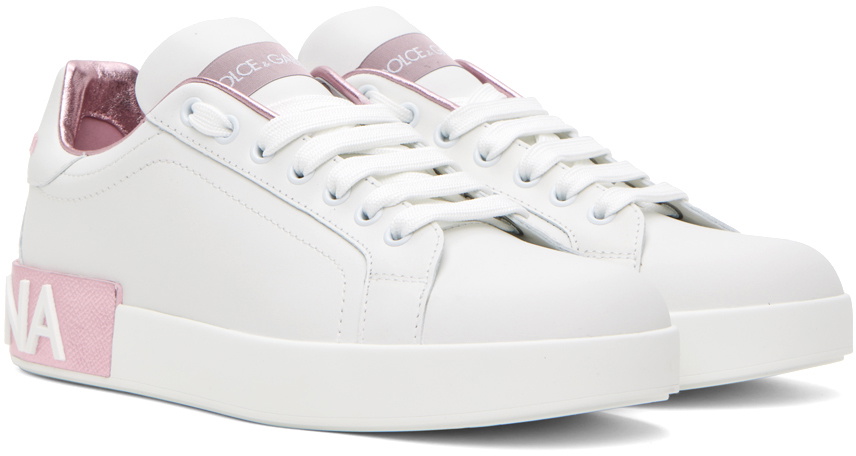 Dolce & Gabbana White & Pink Portofino Low Sneakers