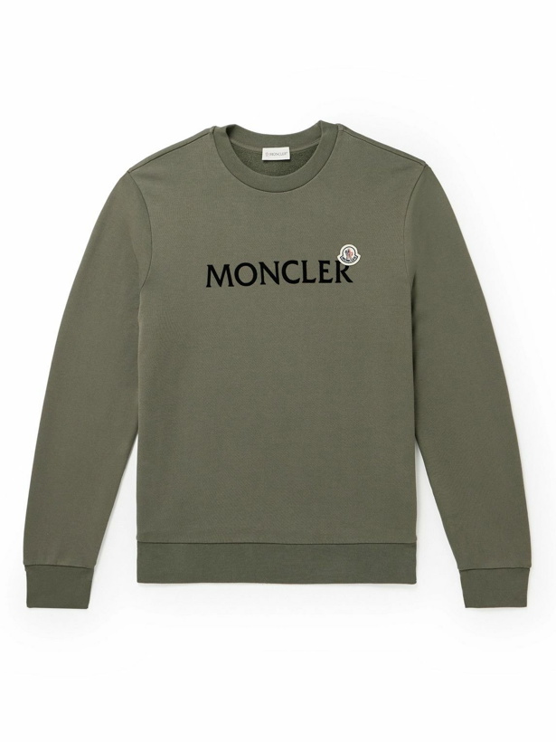 Photo: Moncler - Appliquéd Logo-Flocked Cotton-Jersey Sweatshirt - Green