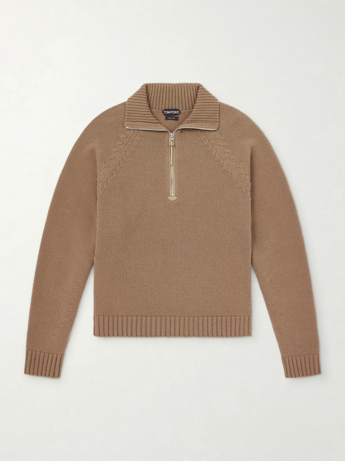 TOM FORD - Wool and Cashmere-Blend Half-Zip Sweater - Brown