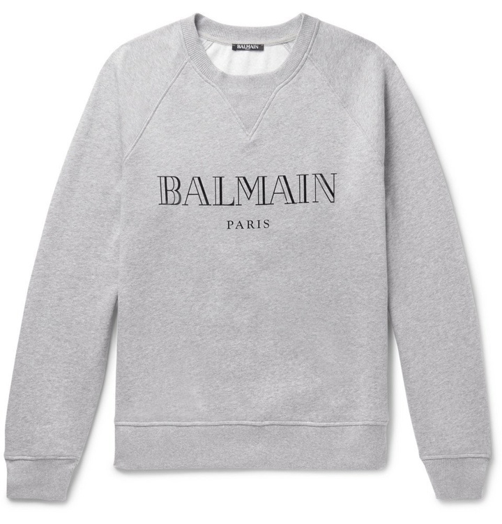 Photo: Balmain - Logo-Print Cotton-Jersey Sweatshirt - Men - Gray
