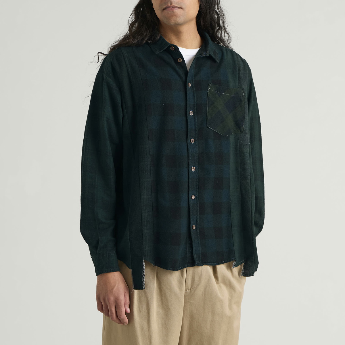Needles Men's 7 Cuts Overdyed Flannel Shirt in Dark Green