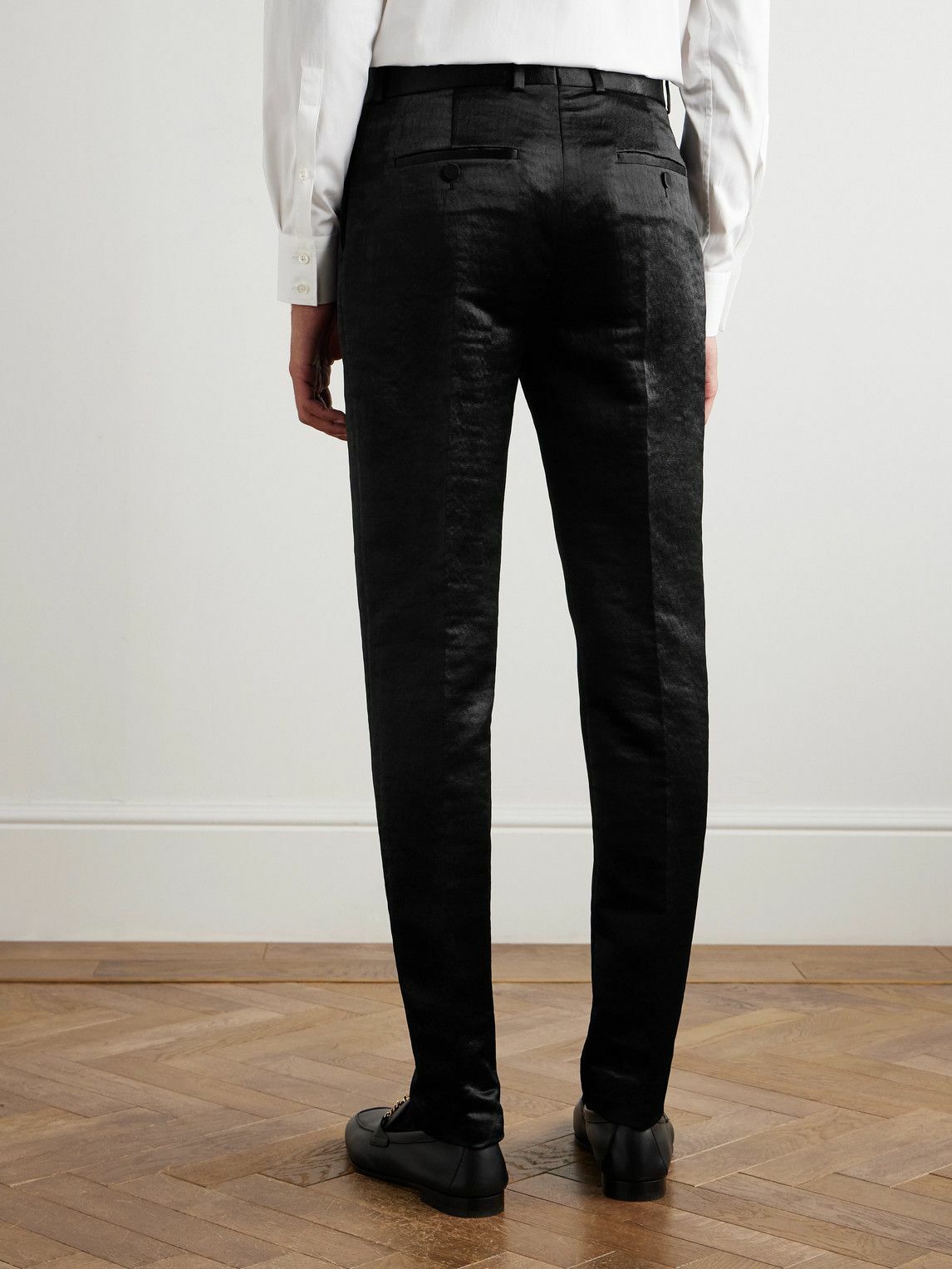 McQueen - Slim-Fit Straight-Leg Hammered-Satin Suit Trousers - Black