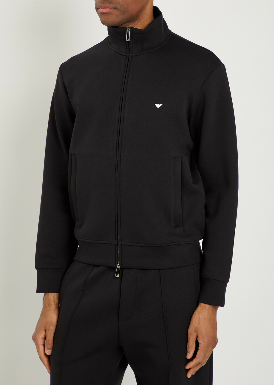 Emporio Armani Logo-embroidered Jersey Jacket Black