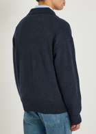 Boss Open Collar Wool Polo Jumper Navy