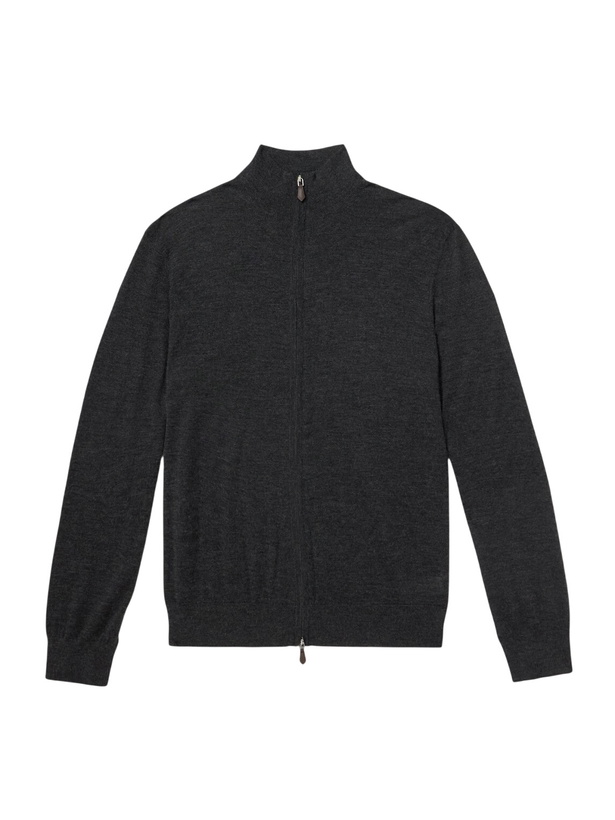Photo: N.PEAL - Stanley Tucci Cashmere and Silk-Blend Zip-Up Cardigan - Gray
